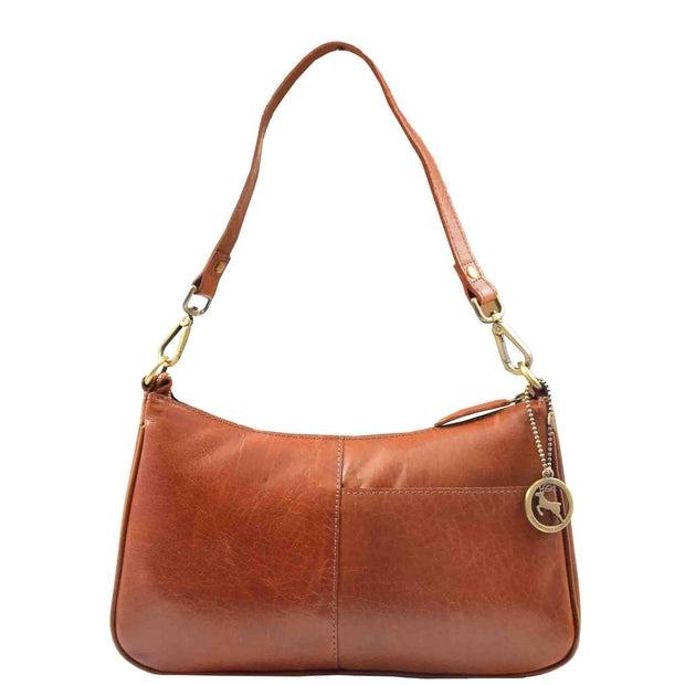 Womens Detachable Straps Leather Shoulder Bag ELLA Cognac 5