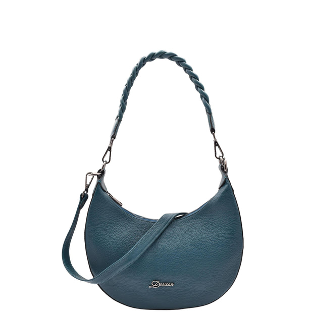Womens Leather Shoulder Bag Braided Handle Casual Fashion Handbag A50 Teal