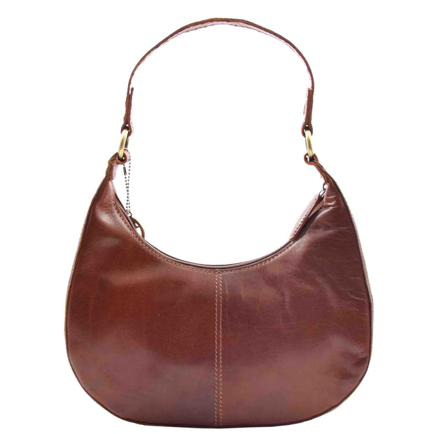 Classic Shoulder Hobo Real Leather Zip Bag GEMMA Chestnut 2