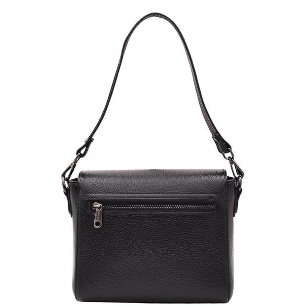 Womens Leather Messenger Bag Croc Trim Cross Body Fashion Handbag A2045 Black