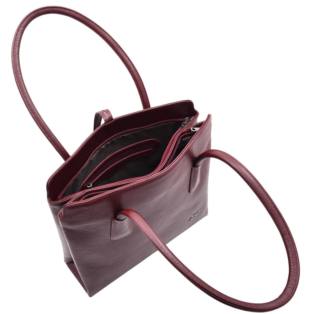 Womens Genuine Leather Shoulder Bag A4 Size Classic Handbag A062 Burgundy