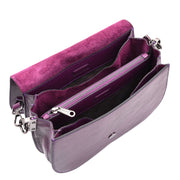 Womens Premium Leather Shoulder Saddle Bag Multi Pocket Handbag A6080 Purple