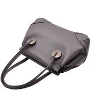Womens Premium Leather Shoulder Bag Zip Top Casual Outgoing Tote Fashion Handbag A7135 Grey
