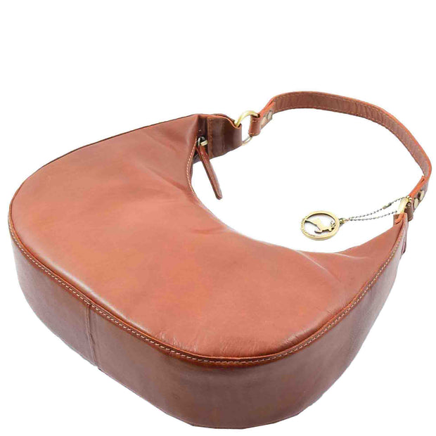 Classic Shoulder Hobo Real Leather Zip Bag GEMMA Chestnut 5