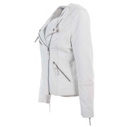 Womens Coat Genuine Leather Biker Jacket Cross Zip Cora White 4