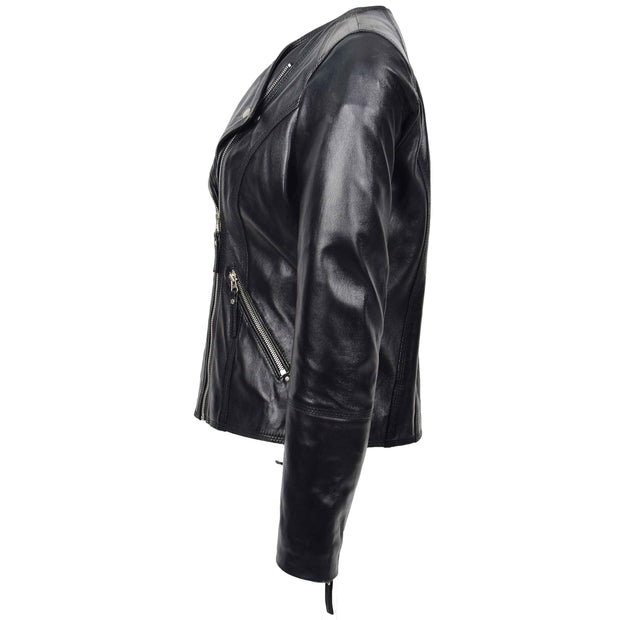 Womens Coat Genuine Leather Biker Jacket Cross Zip Cora Black 4