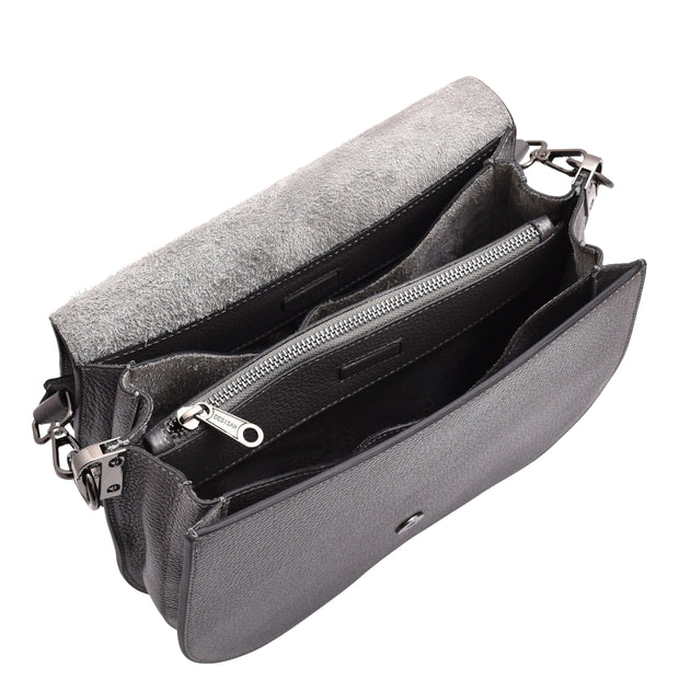 Womens Premium Leather Shoulder Saddle Bag Multi Pocket Handbag A6080 Grey
