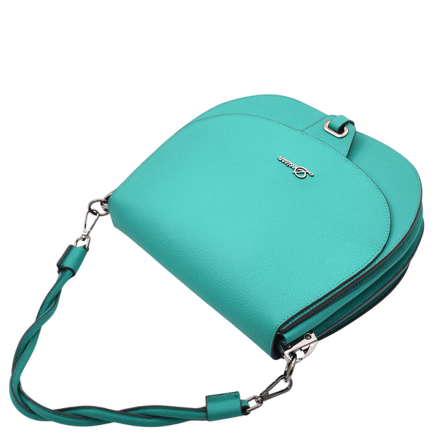 Womens Premium Leather Shoulder Saddle Bag Multi Pocket Handbag A6080 Green