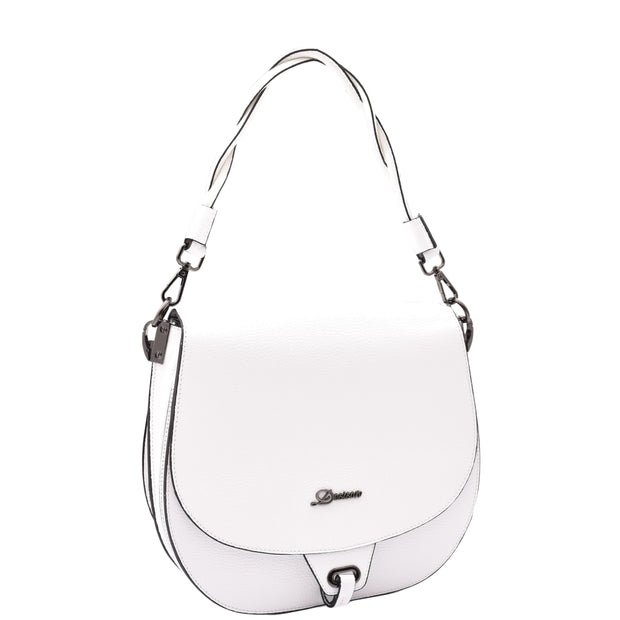 Womens Premium Leather Shoulder Saddle Bag Multi Pocket Handbag A6080 White
