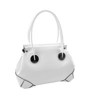Womens Premium Leather Shoulder Bag Zip Top Casual Outgoing Tote Fashion Handbag A7135 White