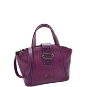 Womens Real Leather Handbag Croc Trim Casual Outgoing Fashion Tote Bag A6058 Purple