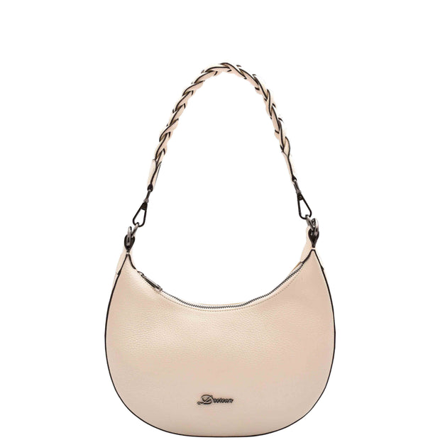Womens Leather Shoulder Bag Braided Handle Casual Fashion Handbag A50 Off White