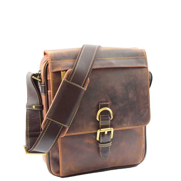 Real Leather Messenger Shoulder Organiser Vintage Bag A110 Tan