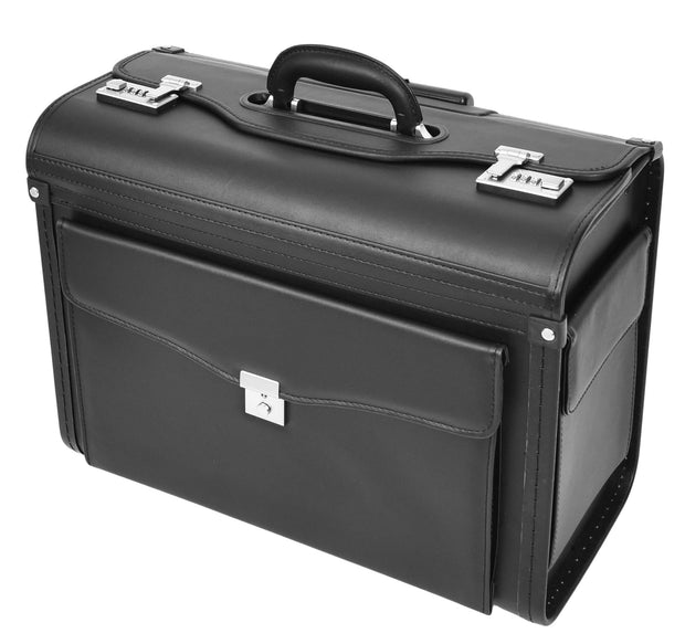 Pilot Case Wheeled Black Faux Leather Briefcase Business Travel Cabin Size Bag Crew