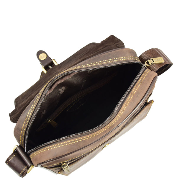 Real Leather Messenger Shoulder Organiser Vintage Bag A110 Brown 5