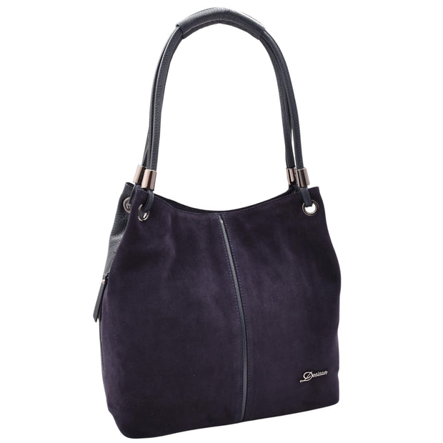Womens Real Leather Suede Shoulder Hobo Bag Casual Outgoing Handbag A7153 Navy