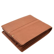 Mens Leather Wallet Bifold Cognac RFID Safe Coins ID Notes Credit Card Slots Geno