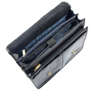 Mens Italian Leather Black Briefcase Expandable Office Bag Laptop Case - Thomas 6
