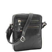 Luxury Black Leather Unisex Cross Body Flight Bag Small Pouch Sunny Front 3