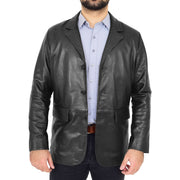 Mens Leather Blazer Real Lambskin Jacket Dinner Suit Style Coat Dean Black Front Open