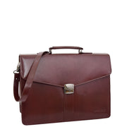 Brown Leather Briefcase For Mens Laptop Business Organiser Shoulder Bag Alvin Front 1