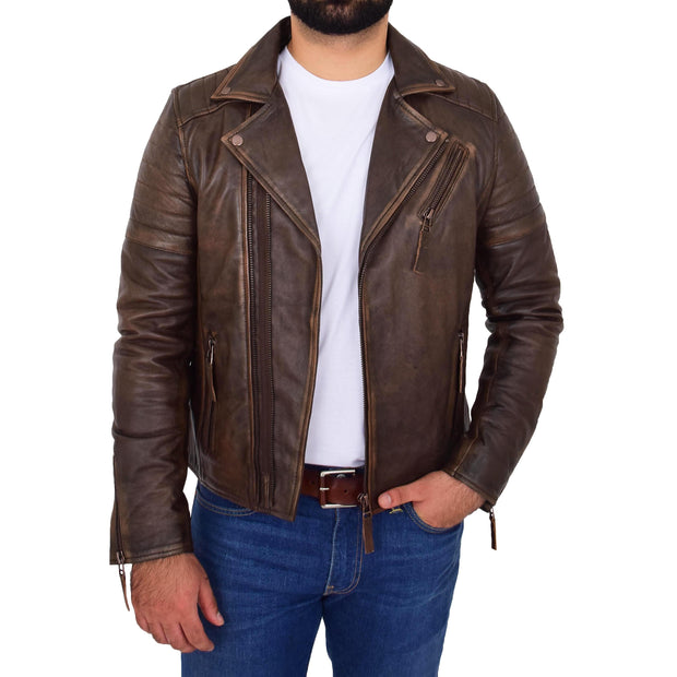 Mens Real Leather Biker Jacket Vintage Copper Rust Rub Off Slim Fit Style Max Open 1