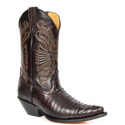 Real Leather Pointed Toe Croc Print Cowboy Boots AC229 Brown