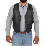 Mens Full Leather Waistcoat Gilet Traditional Smart Vest King Black Open