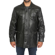 Gents Classic Soft Leather Parka Overcoat Clive Black main view