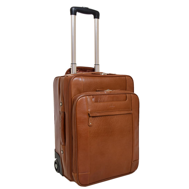 Luxurious Cognac Leather Cabin Size Suitcase Hand Luggage Beverley Hills
