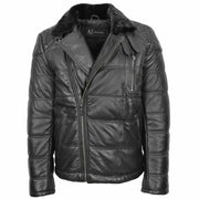 Mens Real Leather Puffer Jacket Slim Fit Fully Padded BRYCE Black 6