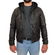 Mens Real Black Leather Bomber Hoodie Jacket Sports Fitted Coat Kent Open