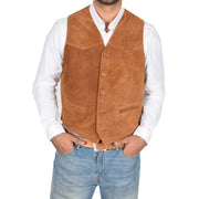 Mens Real Suede Leather Waistcoat Classic Vest Gilet Cole Tan