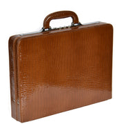 Slimline Brown Leather Attache Croc Print Briefcase Dual Lock Office Bag Mark