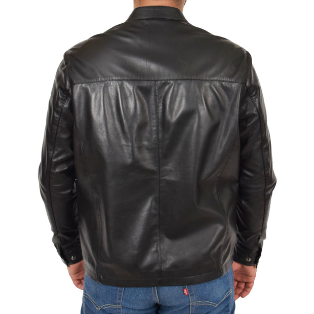 Mens Genuine Leather Jacket Regular Fit Coat Amos Black Back