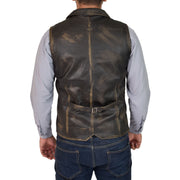 Mens Genuine Soft Leather Waistcoat Western Vest Yelek Rhys Rub Off Back