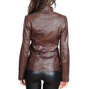 Womens Classic Fitted Biker Real Leather Jacket Nicole Brown Back