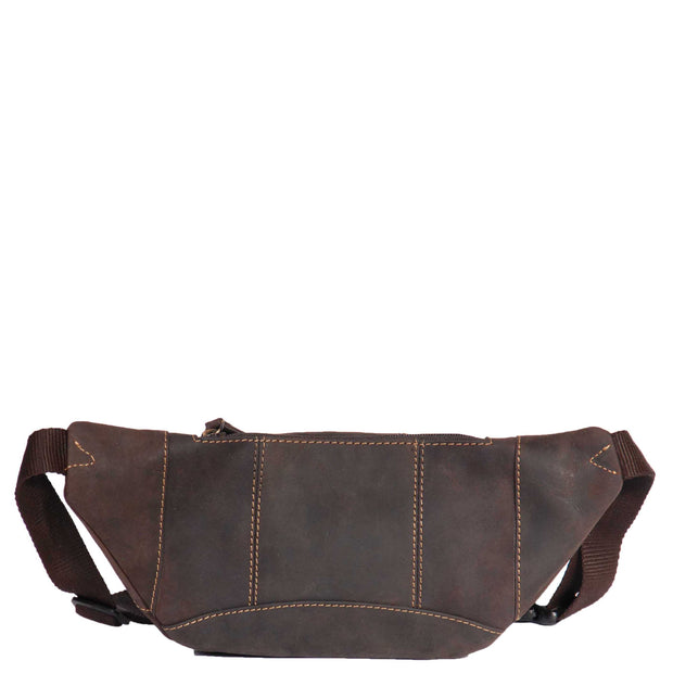 Real Leather Bum Bag Money Mobile Belt Waist Pack Travel Pouch A072 Dark Brown Back
