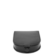 Real Leather Classic Coin Tray Wallet Small Pouch Loose Change Purse AVT5 Black Front