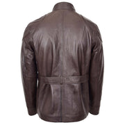 Mens Soft Genuine Leather Trendy Safari Jacket with Waist Belt DAX Brown 2