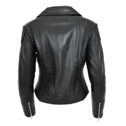 Womens Designer Leather Biker Jacket Fitted Quilted Coat Bonita Black Back