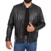 Mens Genuine Leather Jacket Regular Fit Coat Amos Black Open 2
