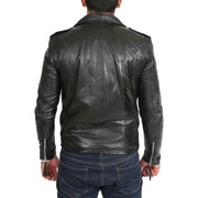 Mens Brando Biker Leather Jacket Elvis Black back