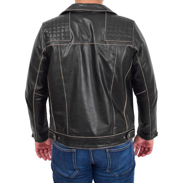 Mens Slim Fit Rub Off Biker Leather Jacket Brando Distressed Rugged Cowhide Cruz Back