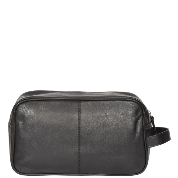 Wash Leather Bag Travel Toiletry Shaving Kit Wrist Bag A98 Black Front