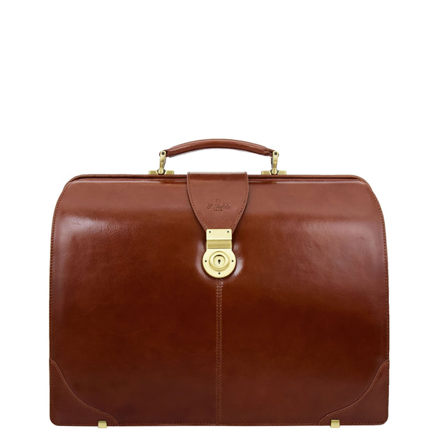 Exclusive Doctors Leather Bag Cognac Italian Briefcase Gladstone Bag Doc Front 1