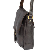 Mens Real Leather Cross body Messenger Bag A224 Brown Side