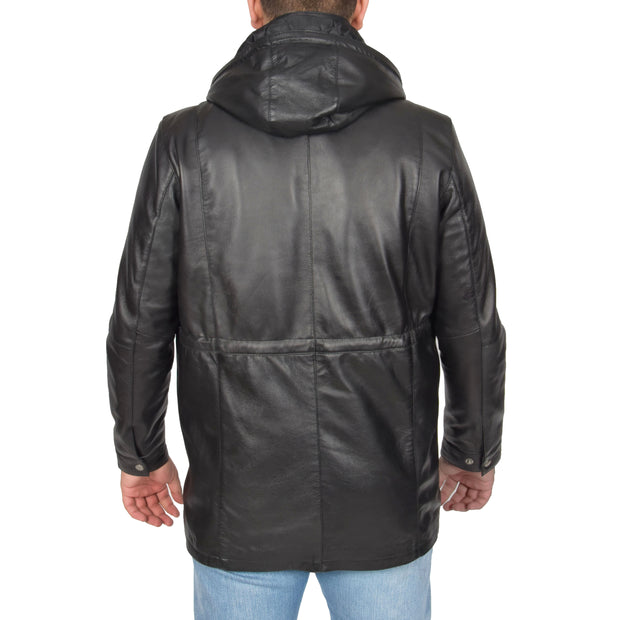 Mens Duffle Leather Coat Classic Horn Toggles Jacket Mack Black Back 1
