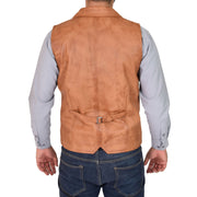 Mens Genuine Soft Leather Waistcoat Western Vest Yelek Rhys Tan Back