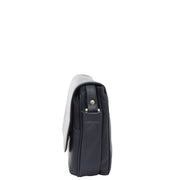 Ladies NAVY Leather Shoulder Bag Flap Over Handbag A190 Side